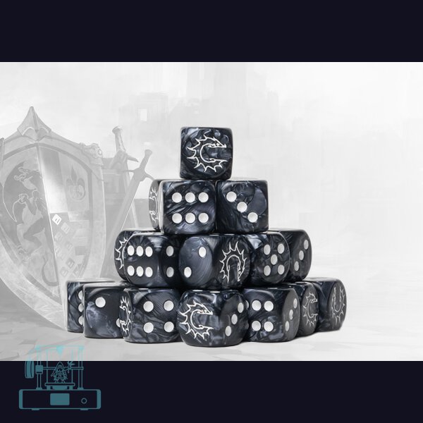Conquest Logo on Dark Grey Marbled Dice - 24 per pack