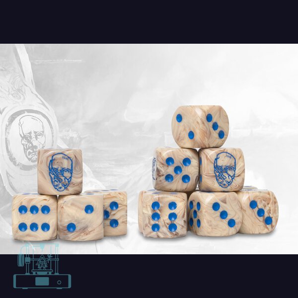 Spires Logo on Bone Marbled Dice - 24 per pack