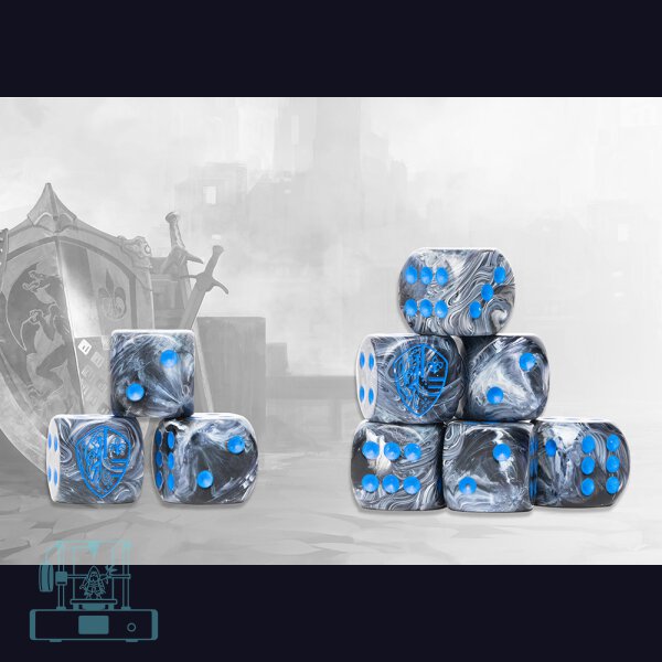 Hundred Kingdoms Logo on Steel Marbled Dice - 24 per pack