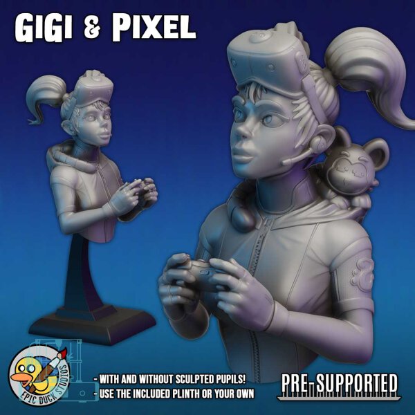 GiGi & Pixel - Cyberpunk Gamer Girl Character Bust