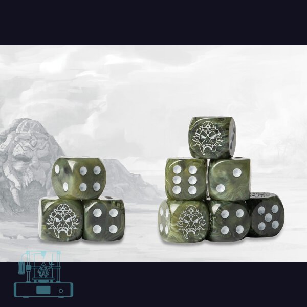 Wadrhun Logo on Green Marbled Dice - 24 per pack